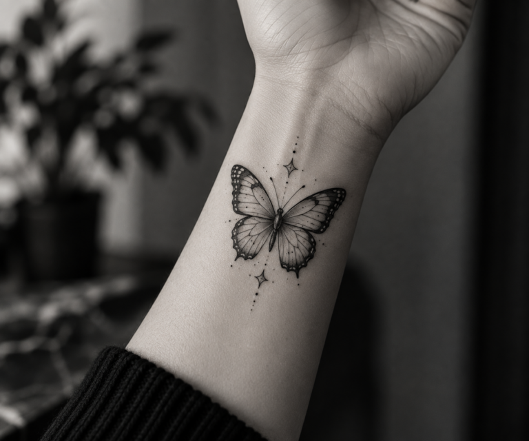 Black and white butterfly tattoo editorial collage