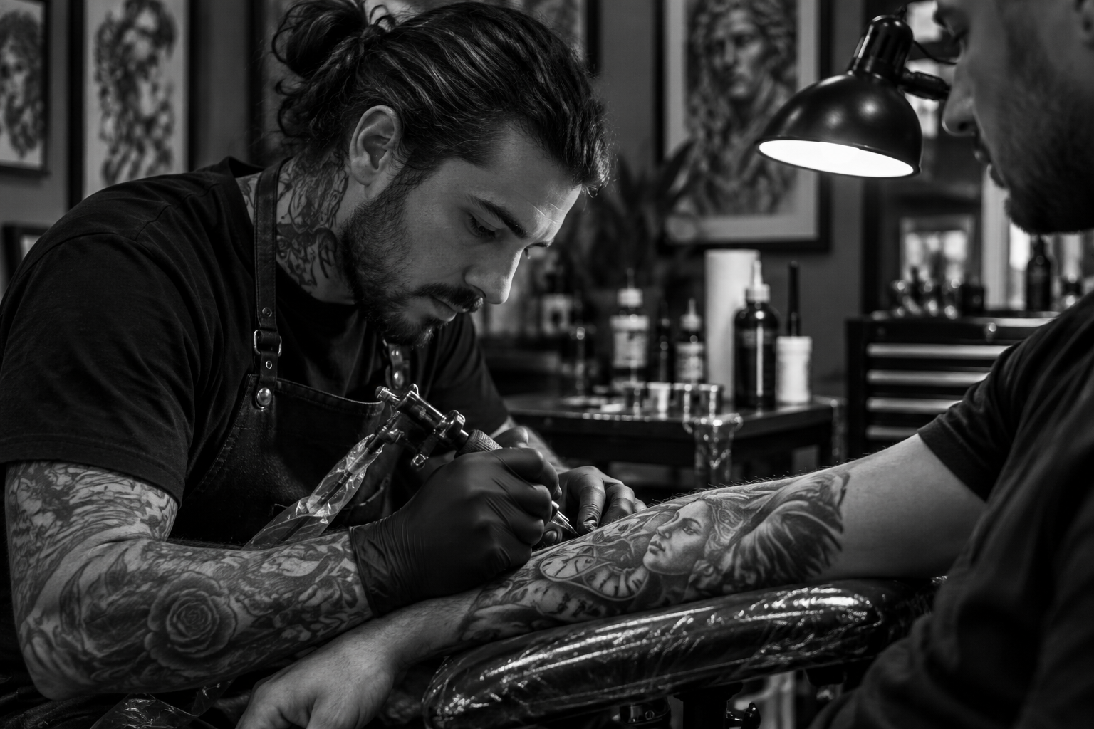 Bold blackwork butterfly tattoo on the arm in black and white