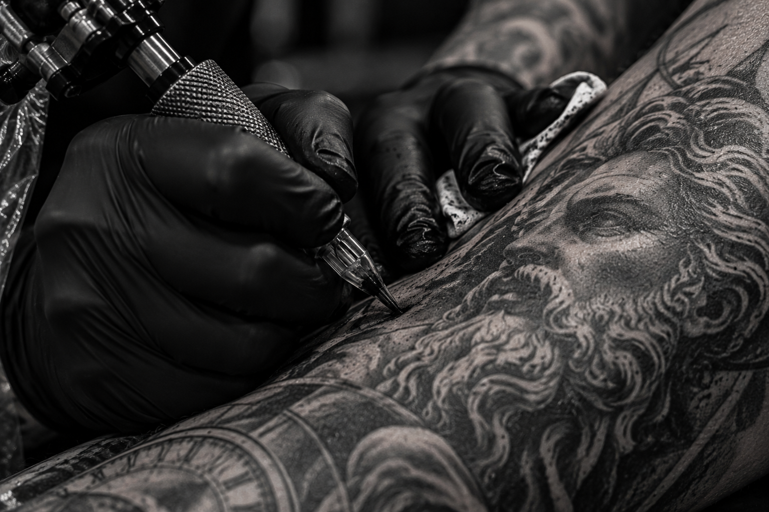 Detailed black and white butterfly tattoo design