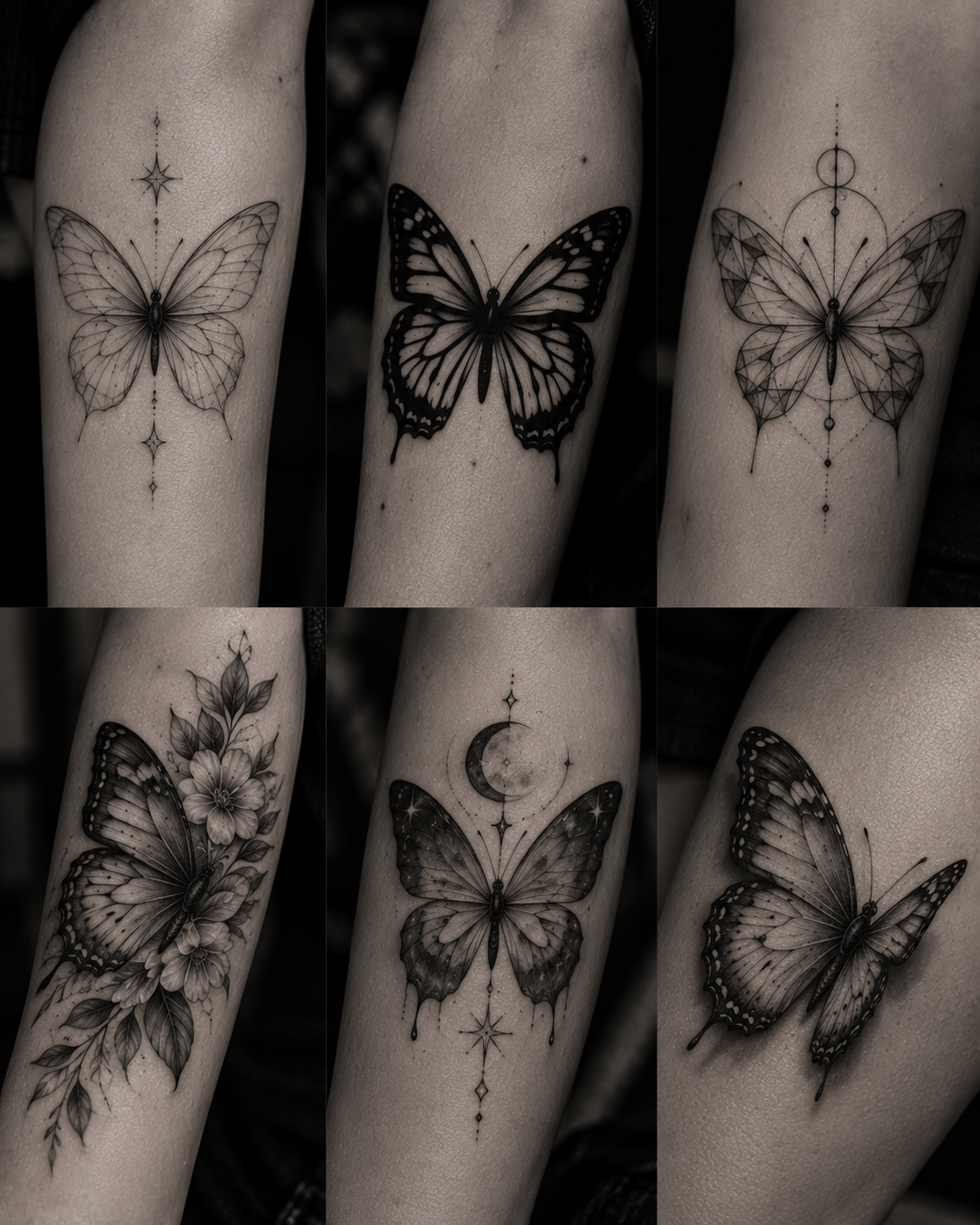 Black and white butterfly tattoo showing a personal transformation story